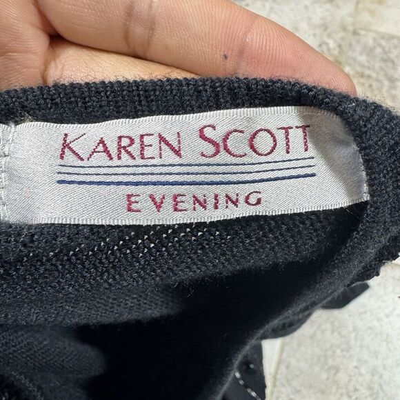 Vintage Karen Scott Evening Beaded Sweater Womens Medium Black Goth Embellished - Picture 7 of 9